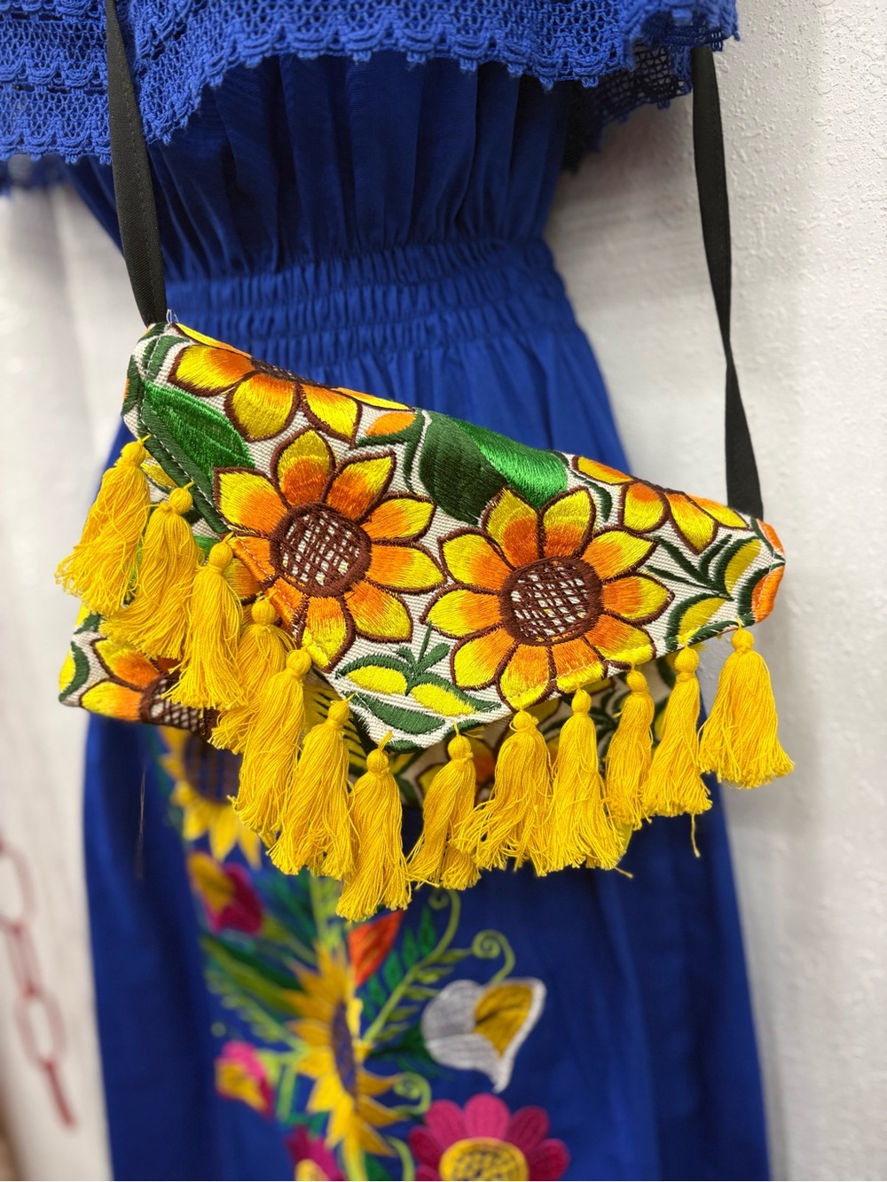 Handmade Yellow Sunflower Embroidered Crossbody Bag